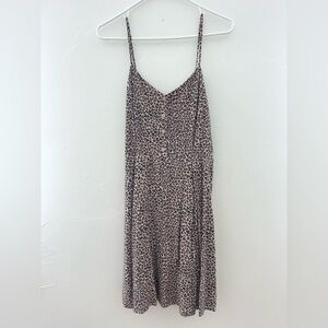 GAP Leopard Hearts Midi A-line spaghetti strap Dress - Black and Tan, Size Large